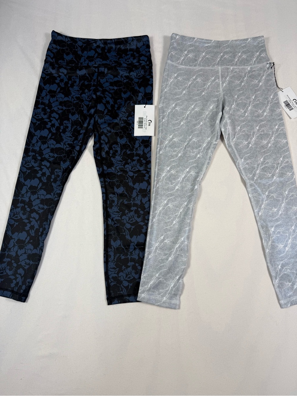 ZYIA Navy Floral & Light Gray Metallic Marble Leggings